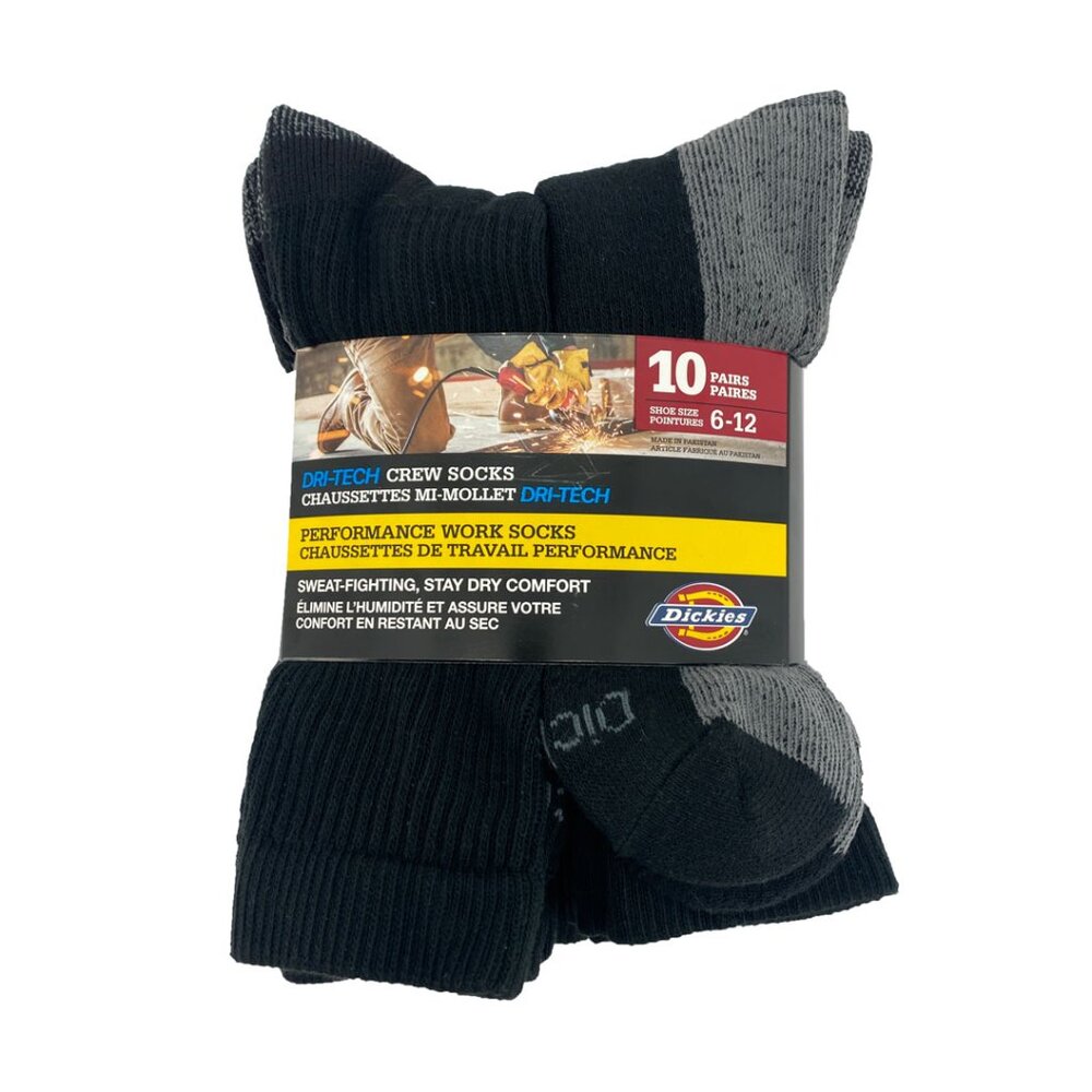 Dickies Men's Black and Grey Performance Work Socks: 10 Pairs / Size 6-12 **NEW